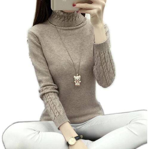 Women Turtleneck Pullover Sweater New Hot women Autumn Winter Solid Basic Knitted Sweater Female Fashion Wild Knitwear Sweater