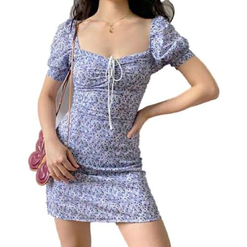 Ladies Floral Dress White Floral Sexy White Dress Elegant Fluffy Sleeve Dress Summer Dress Slim Dress Womens Floral free shippi