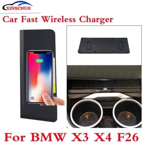 10W QI Car wireless Charger Photo For BMW X3 X4 F26 2014-2017 Fast Charging Case Plate Central Console Storage Box