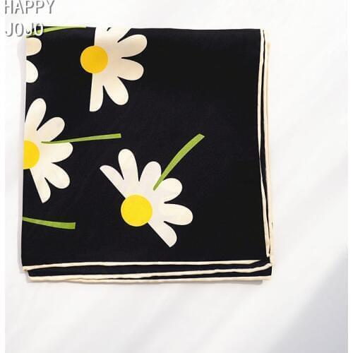 100% natural pure silk black scarf with flower 86*86 big squares multifunctional scarf lovely kerchief neck shawl gift for women