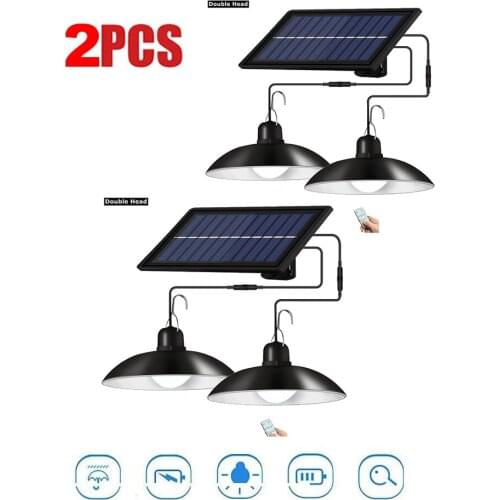 2 pcs remote 30 led 2 head Retro Lampshade Solar Emergency Lamp Outdoor Waterproof Wall Light 50W Yard Pathway Solar Chandelier