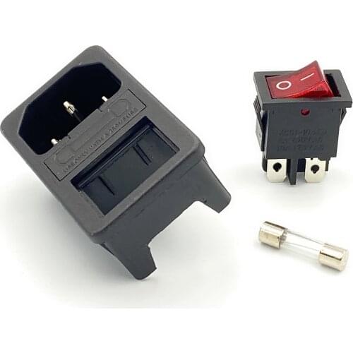 10A AC250V 3 in 1 4PIN RED light ROCKER switch Power Supply Socket Plug Adapter With 10A fuse