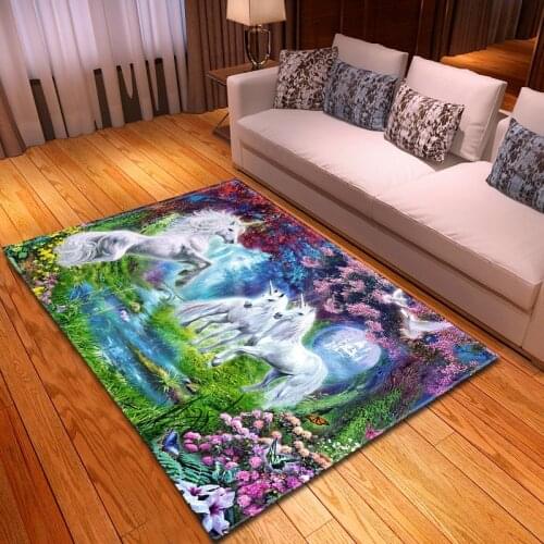 3D Unicorn horse printed Carpet Living Room bedroom Animal Rug beside sofa table doormat kids room play area rug room decoration