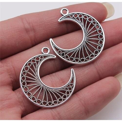 6pcs 30x34mm Antique Silver Color Hollow Crescent Moon Charms For Jewelry Making Diy Jewelry Findings
