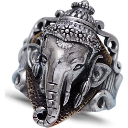 925sterlingsilverretro Thai silver wide-faced elephant head god mens style over the weather nose god elephant index finger ring