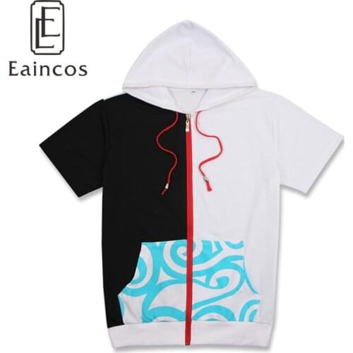 Anime Gintama Sakata Gintoki Cosplay Costume Jackets Black Short Sleeve Hooded Coat Hoodie Casual Fashion Tops