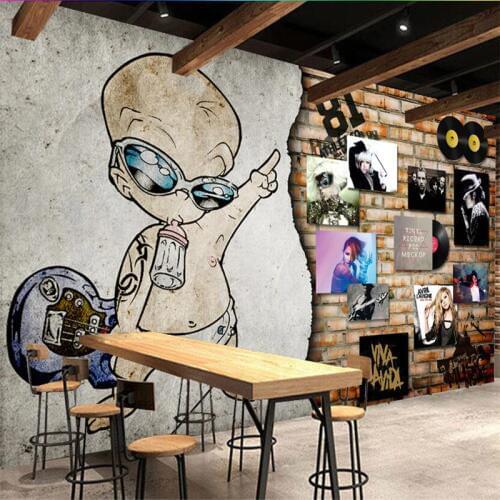Beibehang European retro rock music record brick wall bar wall custom large mural green wallpaper papel de parede para quarto