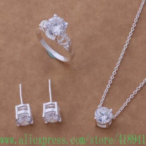 Free shipping silver plated Jewelry Sets Earring 183 + Necklace 586 + Ring 083 /dxvampca ayxajqea AS045