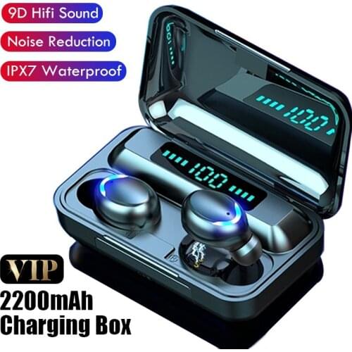 F9-V Bluetooth-compatible Earphones with Mic TWS Wireless Headphone Sport Headset HiFI Stereo Earbuds 2200 mAh Charging Box