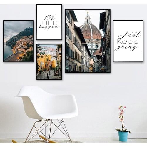 Church Landscape Just Keep Going Inspiring Quotes Nordic Poster and Print Wall Art Canvas Painting Wall Pictures for Living Room