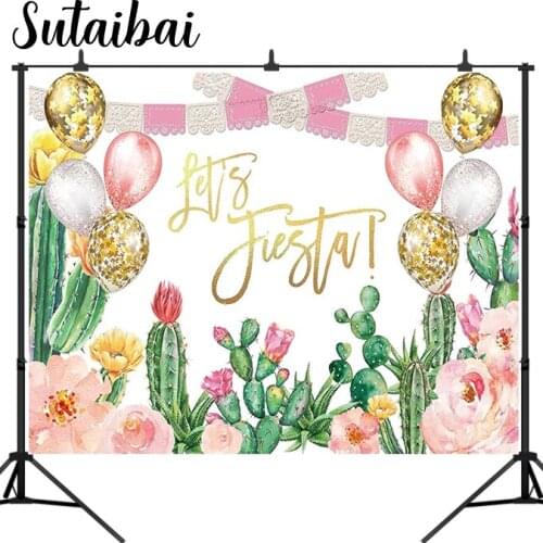 Lets Fiesta Party Backdrop Mexican Birthday Photography Background Floral Balloons Cinco De Mayo Mexico Cactus Baby Shower