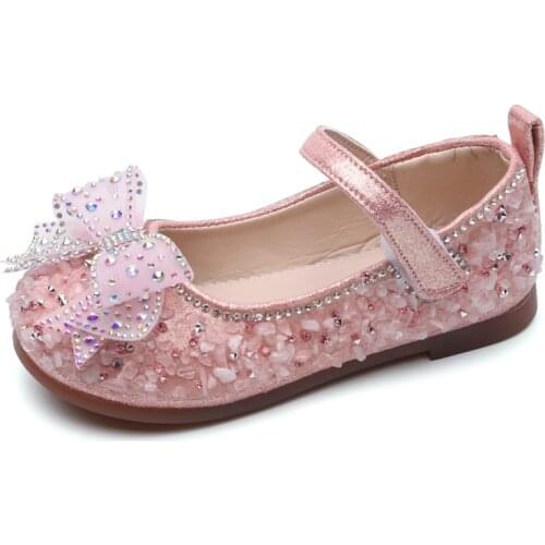 Kids Shoes Childrens Leather Shoes Girls Crystal Shoes Bow-knot Rhinestone Bling Shiny Shoes For Wedding Party Dress Shoes Hot
