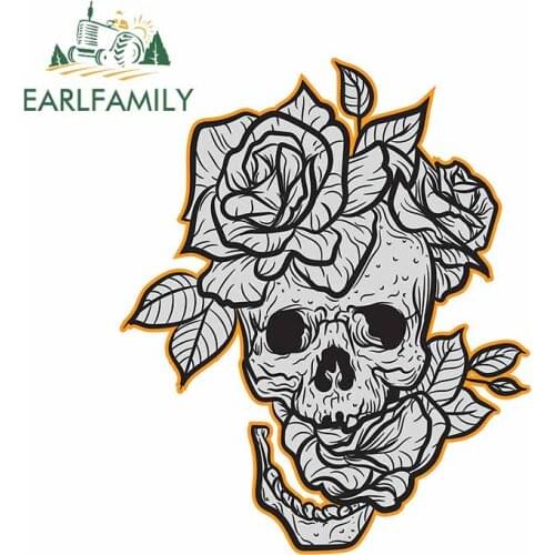 EARLFAMILY 13cm x 10.6cm for Skull and Roses Car Stickers Personality Laotop Car Styling VAN Cartoon Windshield Motorcycle Decal