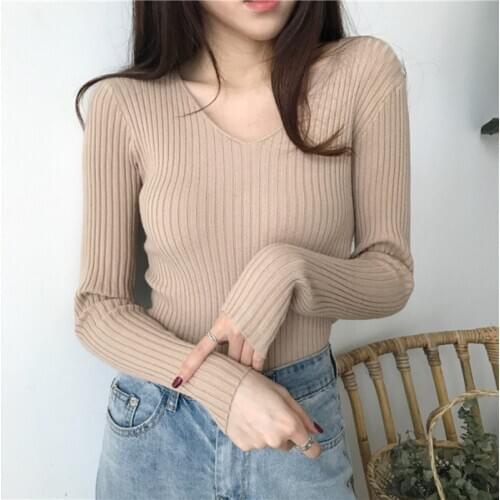 Femme Truien Dames Korean Autumn V Neck Sweater Knitted Fashion Sweaters 2020 Slim Winter Tops For Women Pullover Jumper Pull
