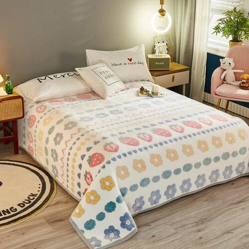 Svetanya INS Strawberry Flowers Print Snow Fleece Blanket Microfiber Polyester Sofa Bedding Throws Winter Warm Sheet