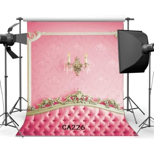 Photography Backdrops Fancy Pink Leather Headboard & Elegant Pink Damask Wallpaper Toddlers Portraits Background
