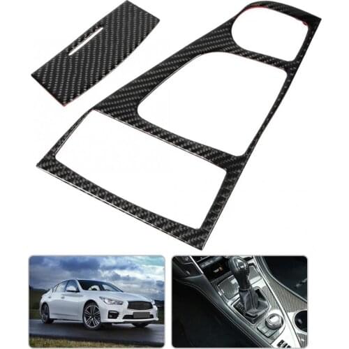 Hot Sell Brand New 2pcs Carbon Fiber Gear Shift Panel Cover Trim Set Fit for Infiniti Q50/Q60 2013 2014 2015 2016 2017 2018 2019