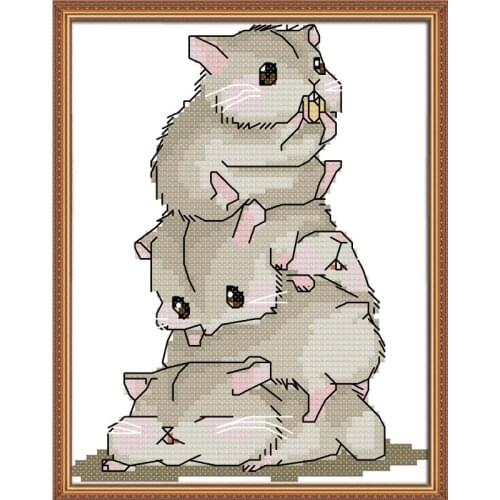 Joy Sunday Five Little Hamsters Cross Stitch Pattern Embroidery Stamped Kits 11&14CT Needlework Painting For Cross Stitch Kits
