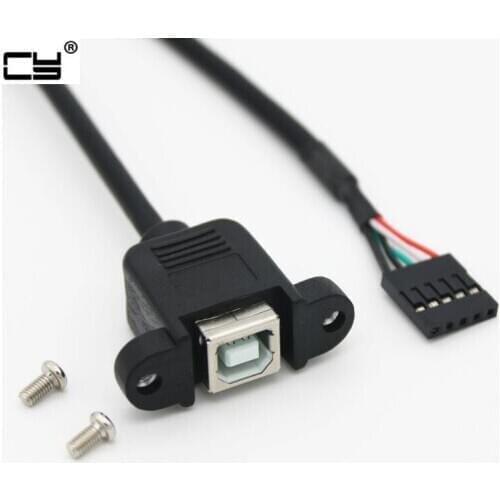 Dupont Single Row Pitch 2.54mm PH2.54 5Pin Female to USB 2.0 Type B Female f/f Screw Lock Panel Mount Cable for Printer 50cm