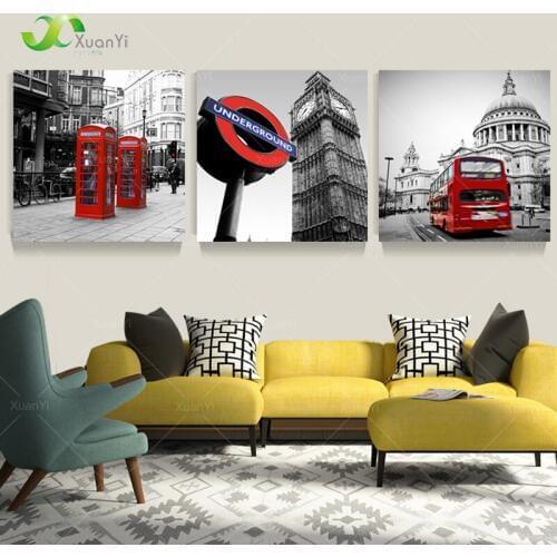 3 Panel London Big Ben Canvas Painting City Street View Scenes Wall Art Picture Cuadros Decoracion For Living Room Unframed