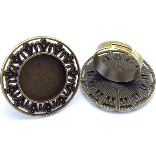 18mm 5pcs Ring Setting Antique Bronze Copper Plated Adjustable Round Glass Cabochon Blank Base Supplies for Jewelry F26