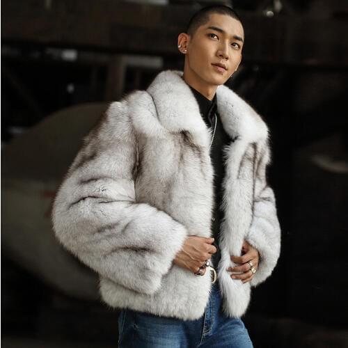 Fashion Real Fox Fur Coat Men Short Genuine Leather Fur Jacket High Quality Winter Warm Pelt Blue Fox Fur Coat Outwear FM-007