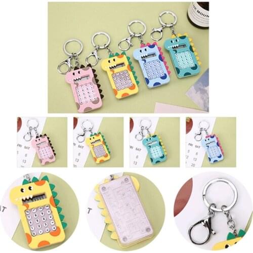 F19E Mini Calculator Cartoon Dinosaur Keychain Bag Decoration Pendant Car Key Ring Women Men Students Jewelry Gift