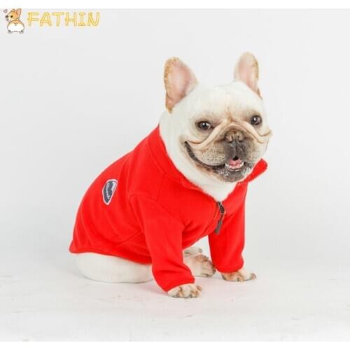 FATHIN Spring Autumn Winter Warm Dog Zipper Jacket Soft Cotton French Bulldog Clothing Coat Pet Pug Costume XS-FB