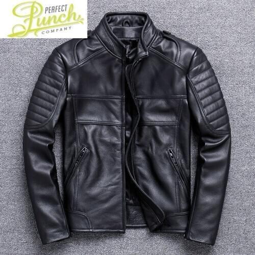 Cow 100% Genuine Men Leather Coat Spring Autumn Short Motorcycle Biker Jacket Cowhide Chaqueta Hombre 820 KJ5409