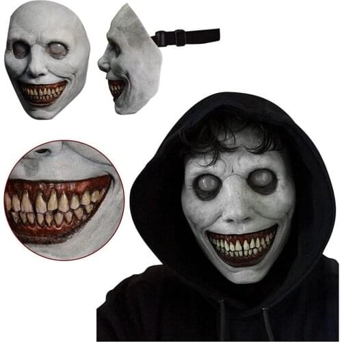 NEW Creepy Halloween Face Cover PropsGrinning Demon Evil Scary Mask Realistic Masquerade Halloween Mask Ghost Scary Headgear