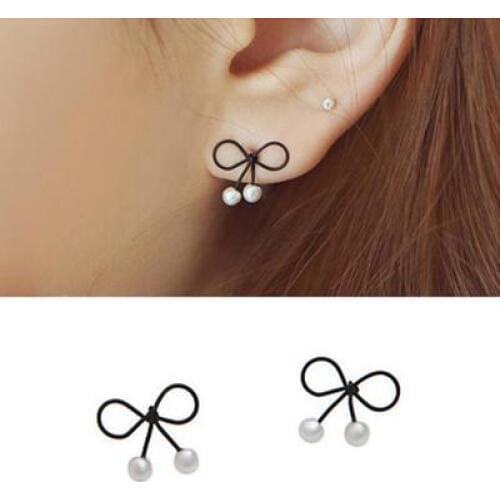 New fashion Pearl Earrings with Delicate Black Bow For Women girl Accessories jewelry wholesale