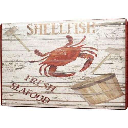 SINCE 2004 Tin Sign Metal Plate Decorative Sign Home Decor Plaques Coastal Marine Wall Decoration Cancer Fresh Seafood