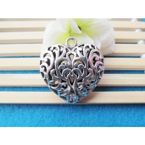 20pcs 35mm AAAAA Quality Antique Silver tone Filigree Hollow Heart Pendant Charm,The Vampire Diaries Caroline Forbess Charm