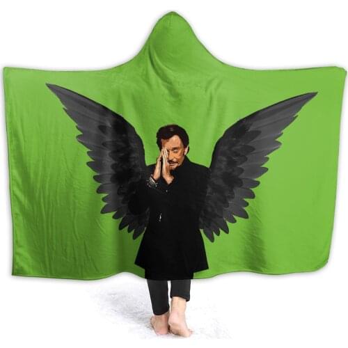 Portable warm flannel Johnny And Hallyday Hooded Blanket Rock Singer blankets for Sofa Sherpa Fleece Bedspread Wrap