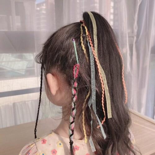 5 Pcs/Set Children Cute Colors Tassel Streamer Scrunchiesrubber Bands Hairpins Girls Sweet Hair Clips Kids Hair Accessories