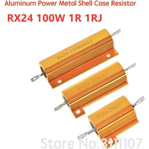 RX24 100W 1R 1RJ 100 Watt Metal Shell Aluminium Gold Resistor High Power Heatsink Resistance Golden Heat Sink Resistor 1 ohm