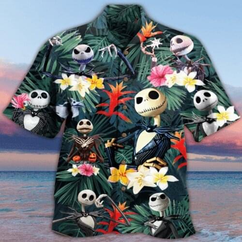 The most fashionable skeleton Jack mens shirt Hawaiian casual single button sleeve shirt