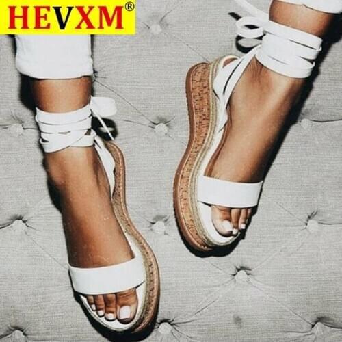 Summer Sandals Women White Wedge Espadrilles Open Toe Rome Shoes Gladiator Sandals Ladies Casual Lace Up Female Platform Sandals