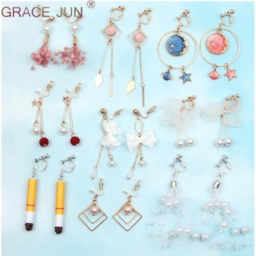 GRACE JUN Clip on Earrings No Pierced for Women Student Popular Cuff Clip on Earrings Needn't Ear Hole Earrings Free Shipping