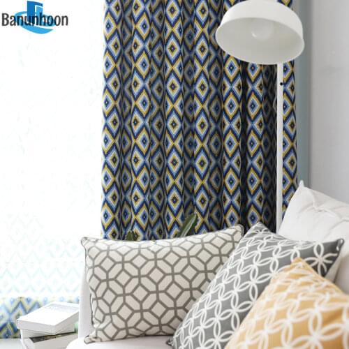 New Cafe Nordic Style Printed Plaid Curtains For Living Room Fashion Roman Fabric tulle For Bedroom Curtain