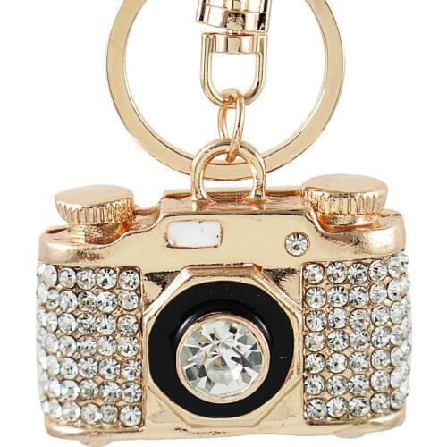 Rhinestone Crystal Mini Camera KeyChains Ring Holder Alloy Car Keyring Charm Handbag Keyfobs Women Bag Pendant Gifts