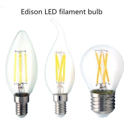 LED Filament Bulb E27 E14 Retro Edison Lamp 220V-240V Light Bulb C35 G45 Glass Bulb Vintage Candle Light