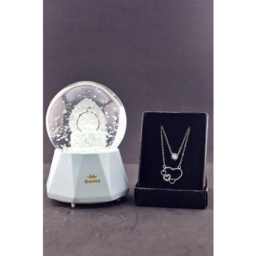 Luminous Musical Snow Globe with Solitaire Ring and Zircon Stone Heart Necklace