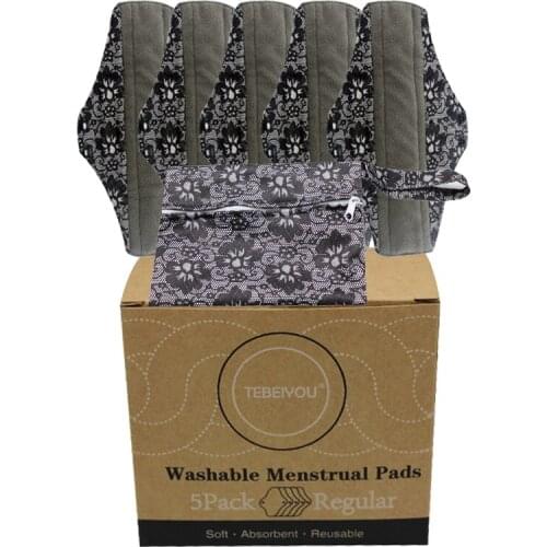 New TEBEIYOU Dropshipping Washable Feminine Sanitary Pads Charcoal Bamboo Cloth Pads Reusable Women Menstrual Pad With 1Wet Bag