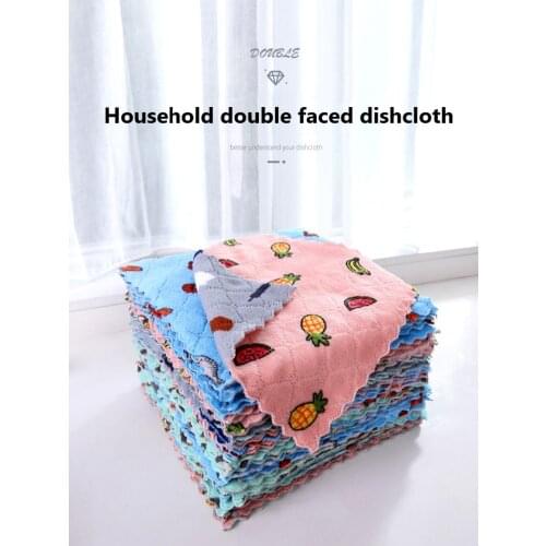 Thickened coral velvet dishcloth, kitchen water absorbent printing dishcloth