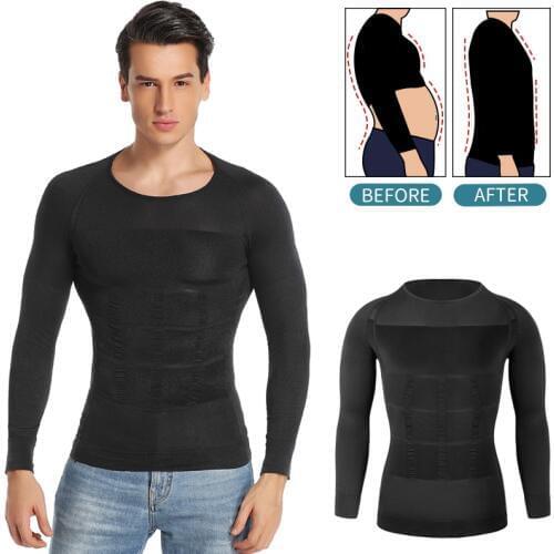 Men Slimming Body Shaper Abdomen Shapewear Waist Trainer Belly Shapers Corrective Posture Vest Compression Shirts Sleeve Corset