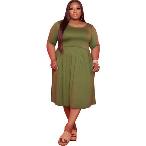 XL-4XL Plus Size Dresses Elegan Women Clothing 2021 Simple Solid o-Neck Short Sleeve Summer Dresses Wholesale Dropshipping