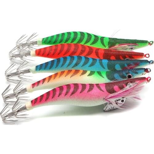 5pcs/lot Wooden shrimp squid hook Luminous squid cuttlefish blast fishing fake bait hook Wooden shrimp 3.5 boat fishing