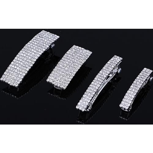 4 Sizes Elegant Rhinestone Hair Pins Barrettes Crystal Hair Clip Women Fashion Jewelry Silver Plated Wedding Hair Accessories