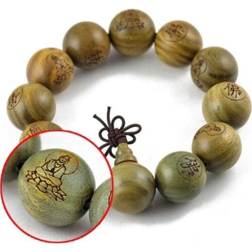 Green Color Guanyin Carved 10~18mm Round Beads Prayer Mala Bracelets Blackwood Red Verawood Unisex Bless Buddhism Jewelry 10pcs